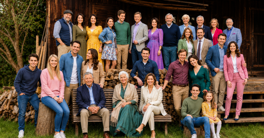 Inside Lansing The Ultimate Guide to the Dahoam is Dahoam Cast in 2026 The main cast members and current darsteller of the Bavarian TV series Dahoam is Dahoam posing together outdoors on the studio set.